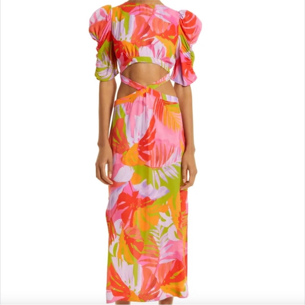 FARM Rio Colorful Leaves Midi Dress